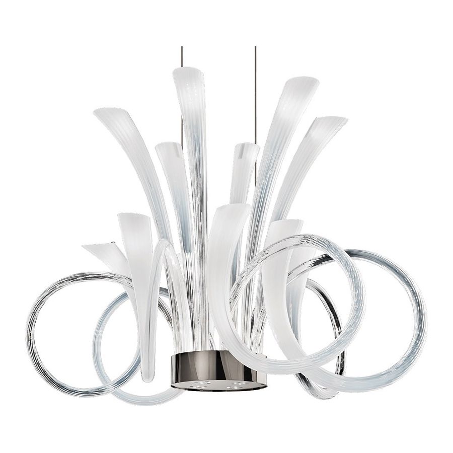 Chandelier / Iron Grey finish / White glass