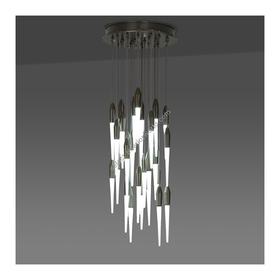 Blackened Brass finish with Charcoal cord / Etched glass