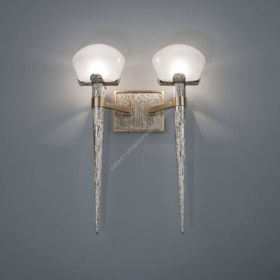 Wall Sconce Double / Glass: Inside Frosted / Finish - Textured Parts: Polished Brass / Machined Parts: Satn Brass