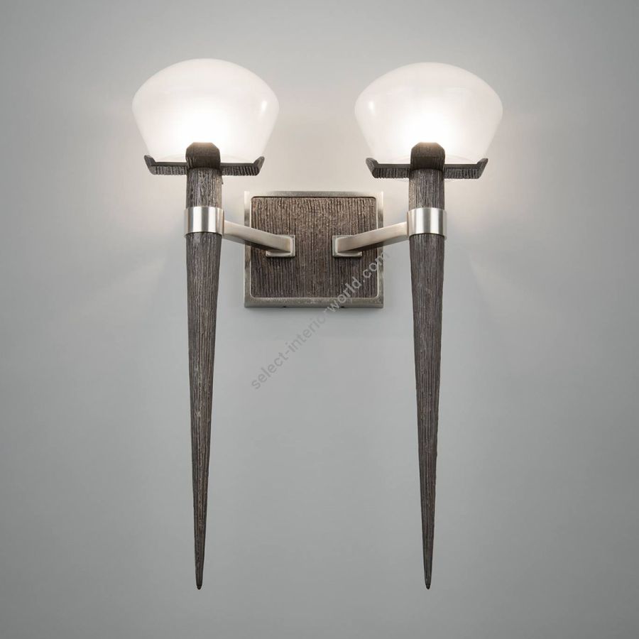 Wall Sconce Double / Glass: Inside Frosted / Finish - Textured Parts: Blackened Brass / Machined Parts: Satin Nickel