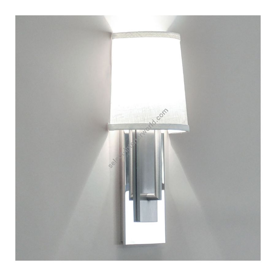 ADA interior wall sconce, Polished nickel / Satin nickel combo finishes, Oyster Linen lampshade