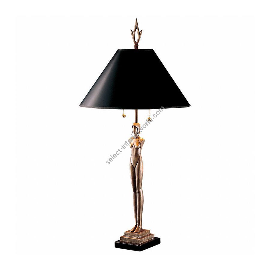 Natural patina finish / Black marble base / Black with gold liner lamp shade