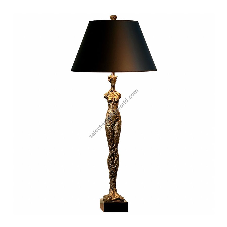 Natural patina finish / Black with gold liner lamp shade / Black marble base
