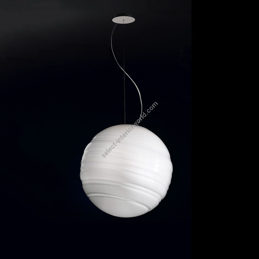 Pendant lamp / Polished white canopy / Milkwhite glass sphere