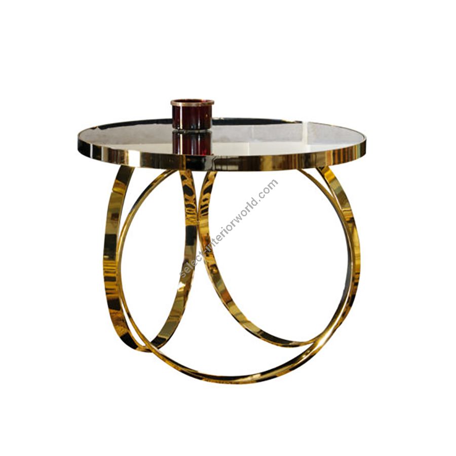 Finish: Gloss brass plated, Top: Gloss black lacquered glass 