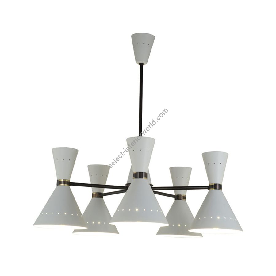 Brass dark brushed bronze finish / White metal lampshades / 5 lights (cm.: 80 x 70 x 70 / inch.: 31.5" x 27.5" x 27.5")
