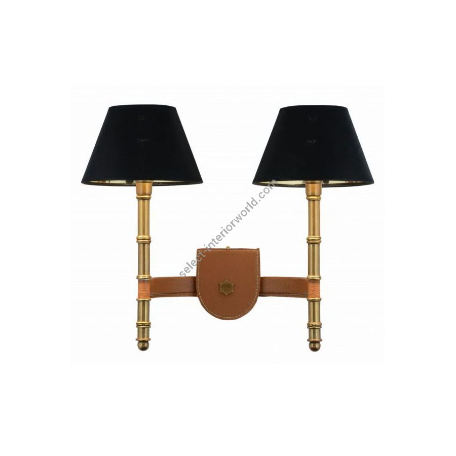 Aged brass finish with brown leather particulars