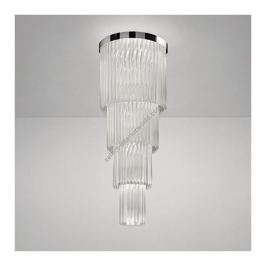 Chrome finish / Clear glass colour / Cut T30 type of glass / 15 lights (cm.: 168 x 65 x 65 / inch.: 66.14" x 25.59" x 25.59")