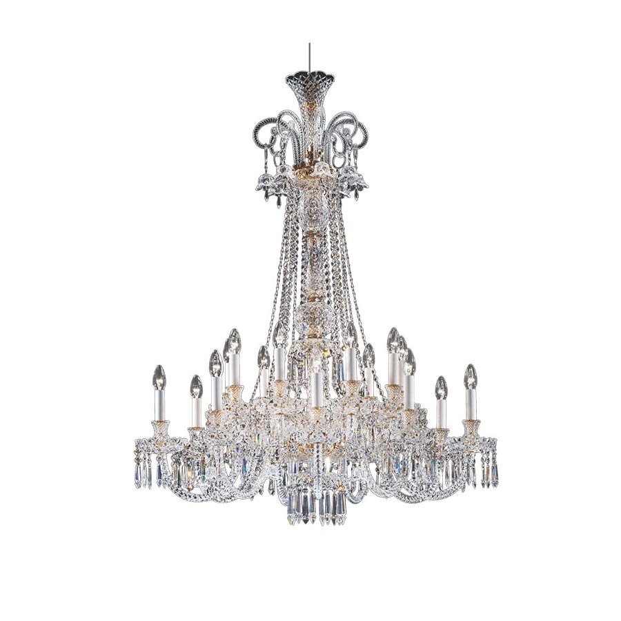 Chandelier, Shiny Gold finish, Transparent glass, SW®E Transparent pendants, 18 lights (cm.: 230 x 100 x 100 / inch.: 90.55" x 39.37" x 39.37")