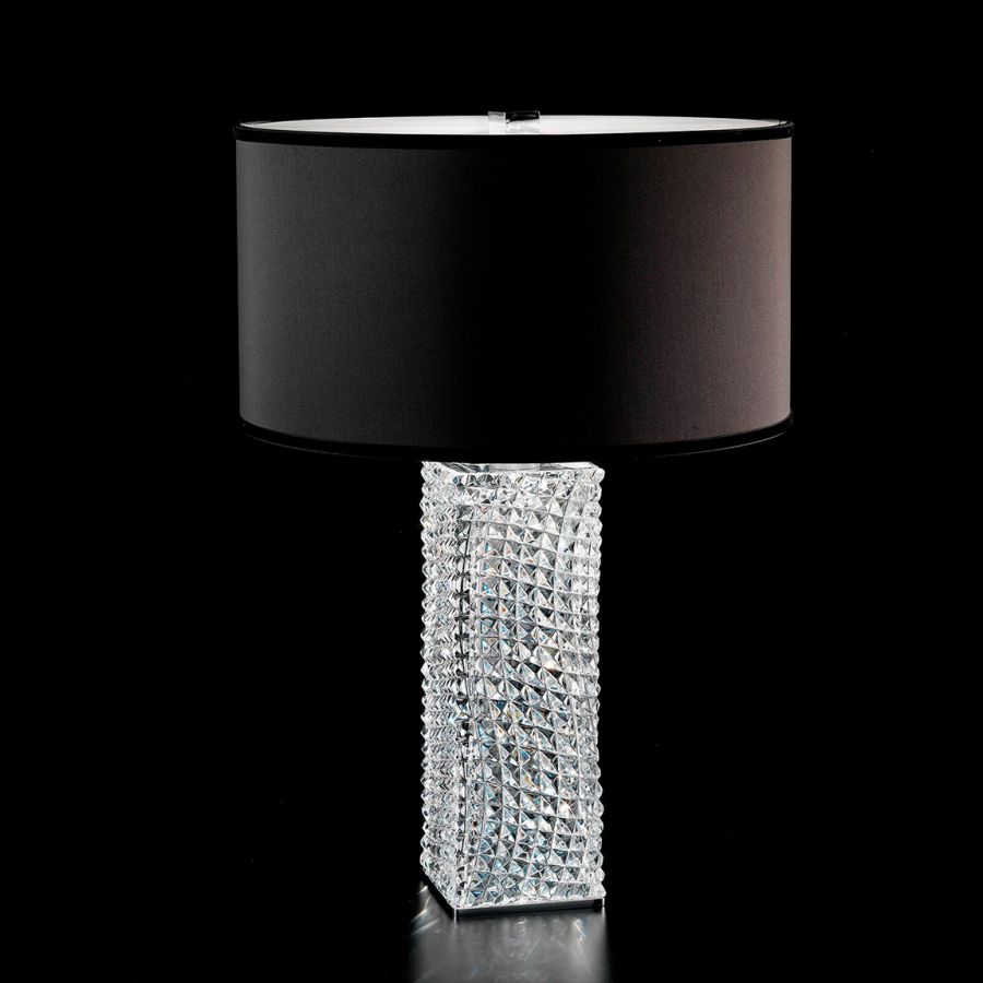 Table lamp / Chrome finish / Transparent glass / Ponge-black fabric lampshade