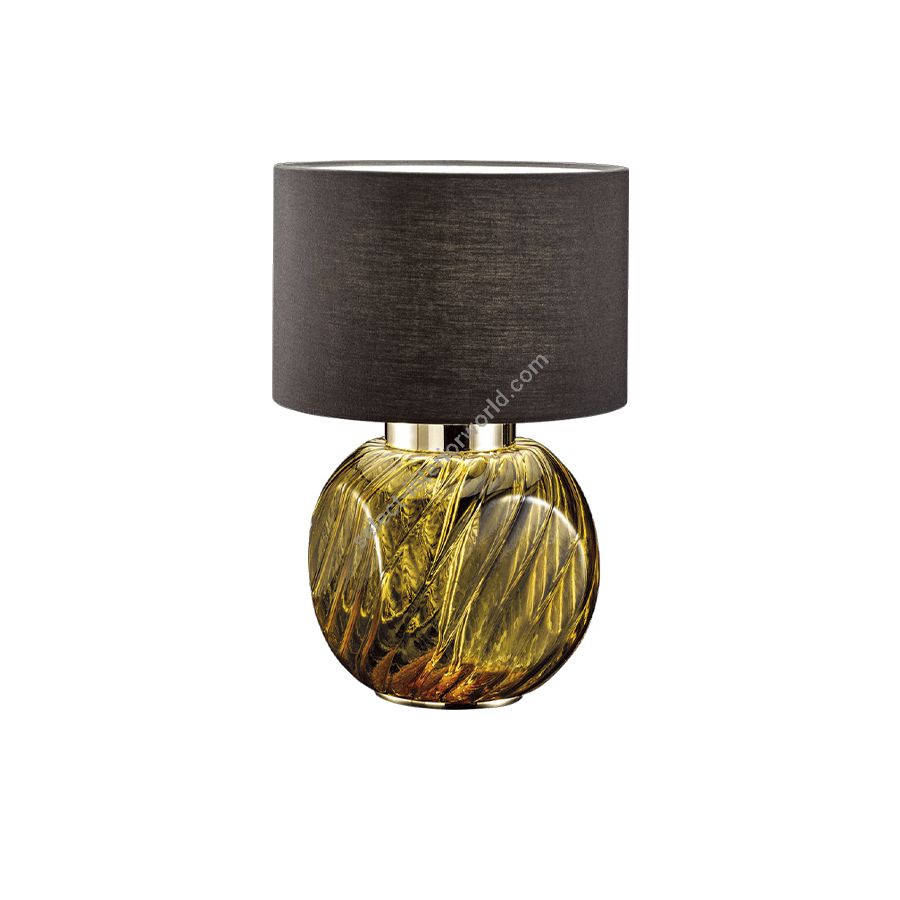 Table lamp / Light Gold finish / Yellow glass / Anthracite fabric lampshade