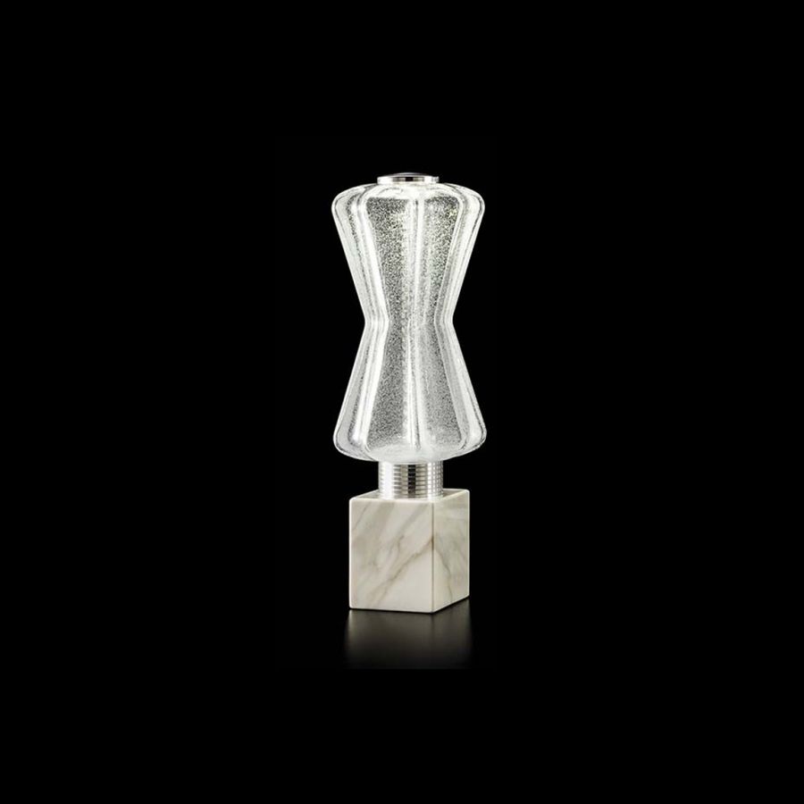 Table led lamp / White marble base / Diamond glass diffuser