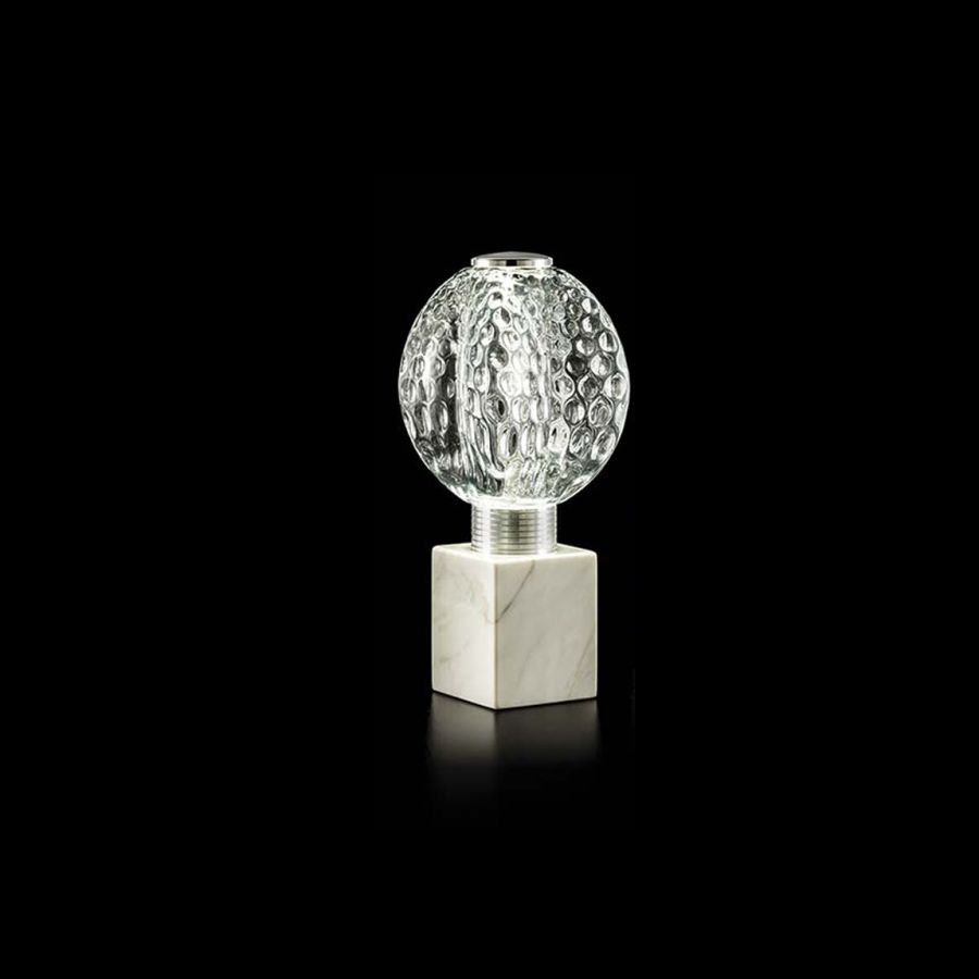 Table led lamp / White marble base / Diamond glass diffuser