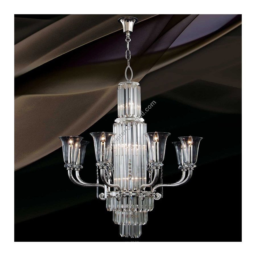 Polished Silver Finish / With Glass Shades / cm.:138 x 113 x 113 / inch.: 54.33" x 44.49" x 44.49"