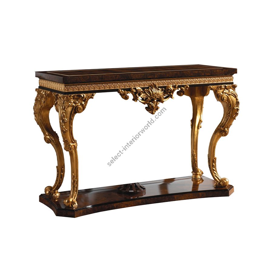 Console table / Walnut, Old Gold Leaf wood / Antique Gold Plated finish