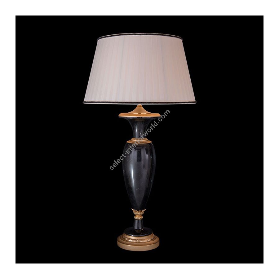 French Gold finish / Black Marble leg / With White Pleated lamp shade
