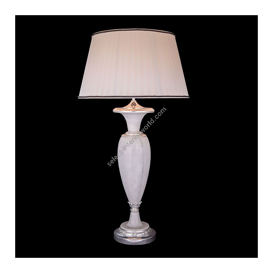 Antique Silver Plated finish / White Marble leg / With White Pleated lamp shade