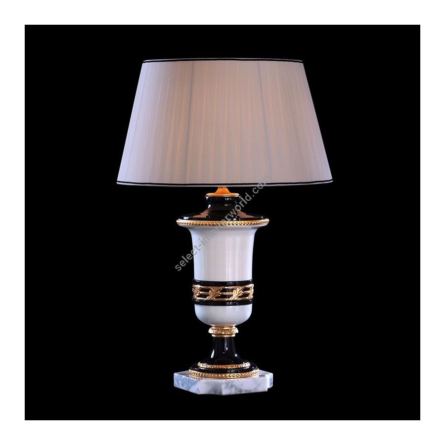 Antique Gold Plated and Bronze and Polished Black Finish / With white pleated lamp shade