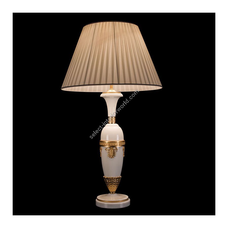 Antique Gold Plated and Balmoral finish / White Marble leg / With White Pleated lamp shade