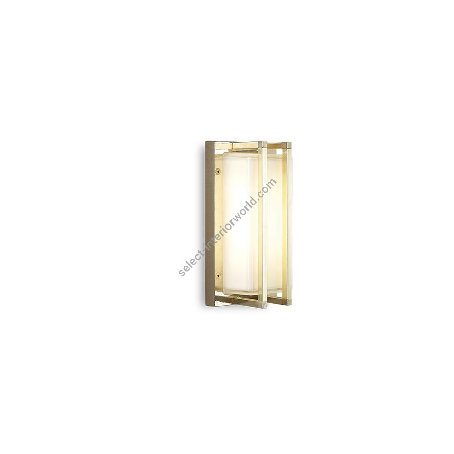Outdoor rectangular wall lamp / Natural brass finish / Opal glass
