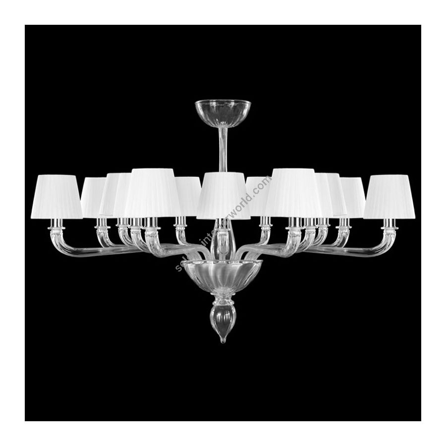 Nickel Finish / Clear Glass / White Lampshades / 14 lights (cm.: 70 x 100 x 100 / inch.: 27.55" x 39.37" x 39.37")