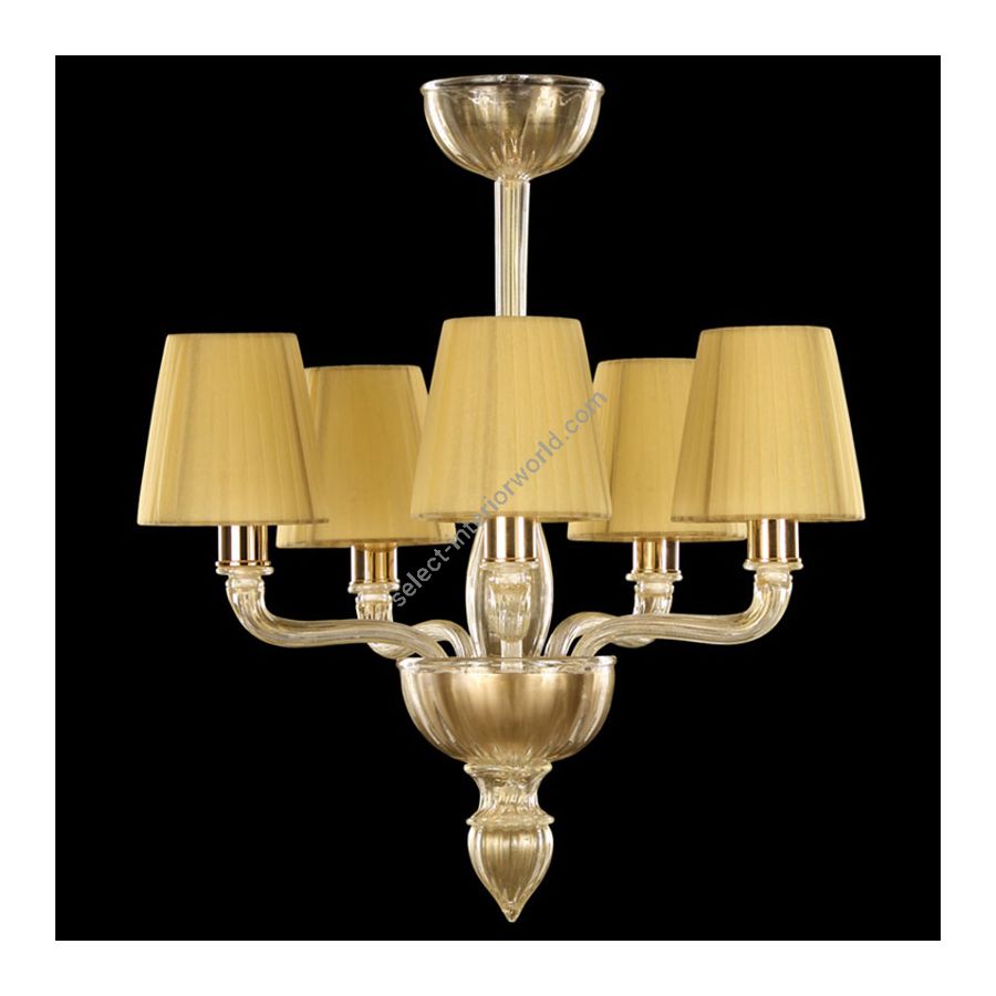 Gold Finish / Gold Glass / Amber Lampshades / 5 lights (cm.: 55 x 45 x 45 / inch.: 21.65" x 17.71" x 17.71")