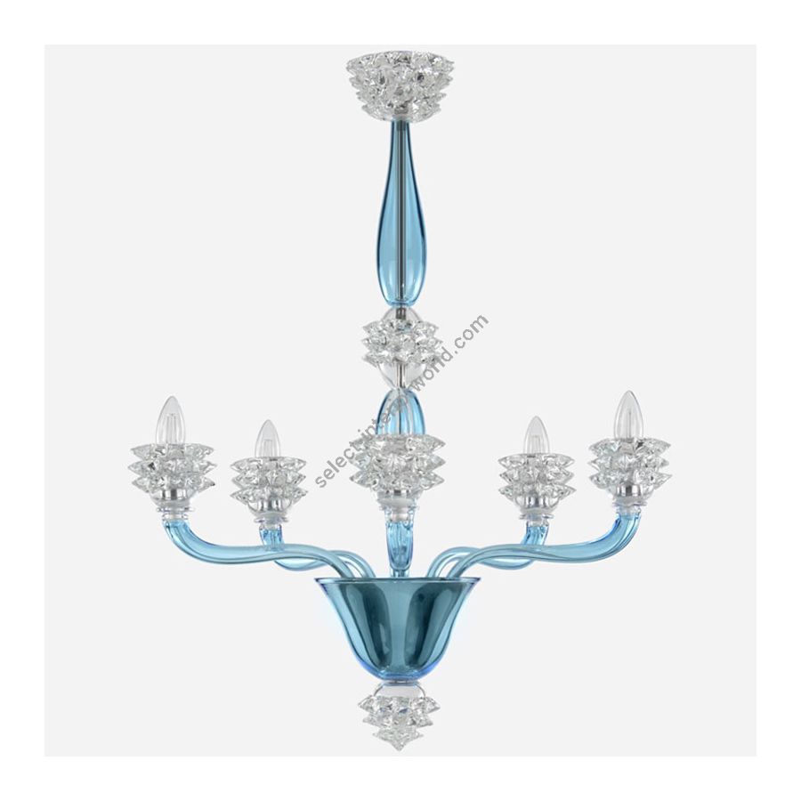 Sky blue with Clear Glass / 5 lights (cm.: 85 x 70 x 70 / inch.: 33.46" x 27.55" x 27.55")