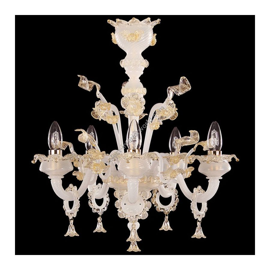 White Silk with Gold Glass / 5 lights