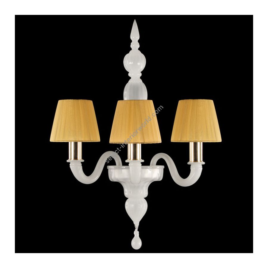 Gold Finish / White Silk Glass / Amber Lampshades