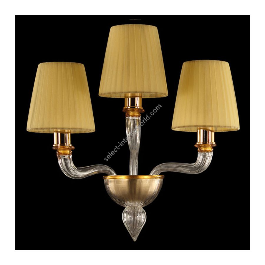Gold Finish / Clear Amber Glass / Amber Lampshades / 3 lights (cm.: 40 x 40 x 40 / inch.: 15.75" x 15.75" x 15.75")