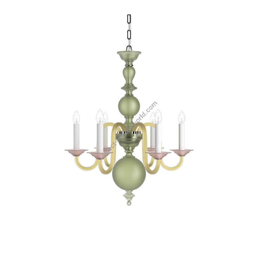 Chrome Finish / Green Frosted, Amber Frosted and Rose Frosted color of Glass / 6 lights (cm.: H 76 x W 62 / inch.: H 29.9" x W 24.4")
