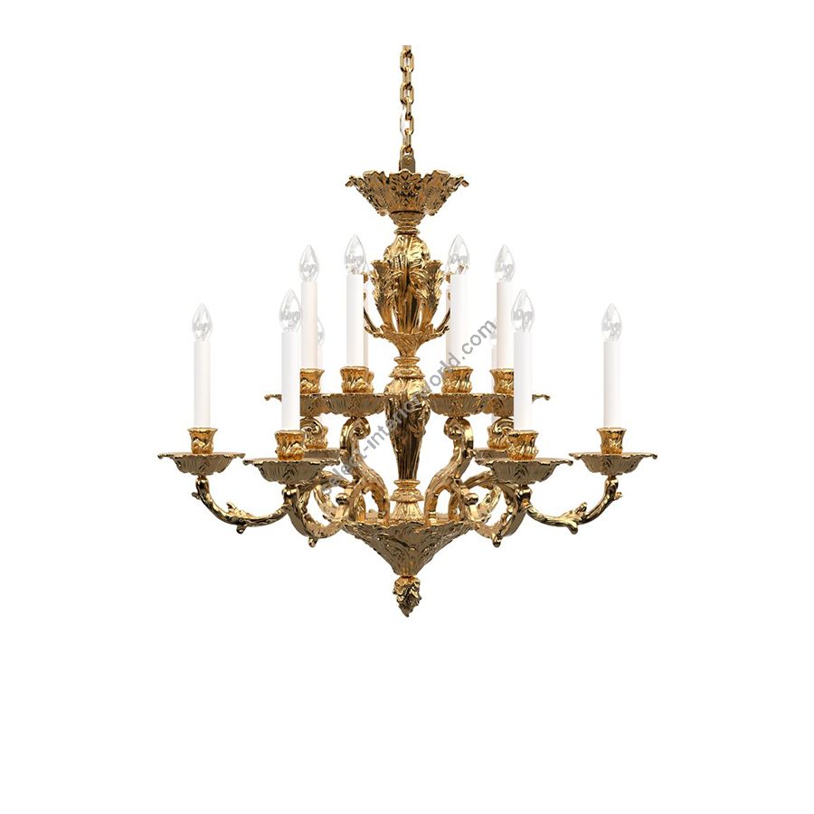 24K Gold Plated Brass Finish / Without Lamp Shades / 12 lights (cm.: H 78 x W 85 / inch.: H 30.7" x W 33.5")