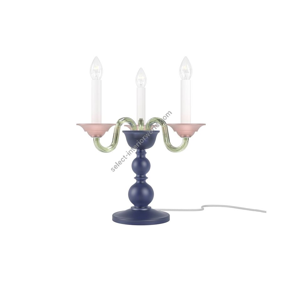 Luxurious and Elegant Table Lamp, Three Candles / Dark Blue Frosted and Rose Frosted glass colour