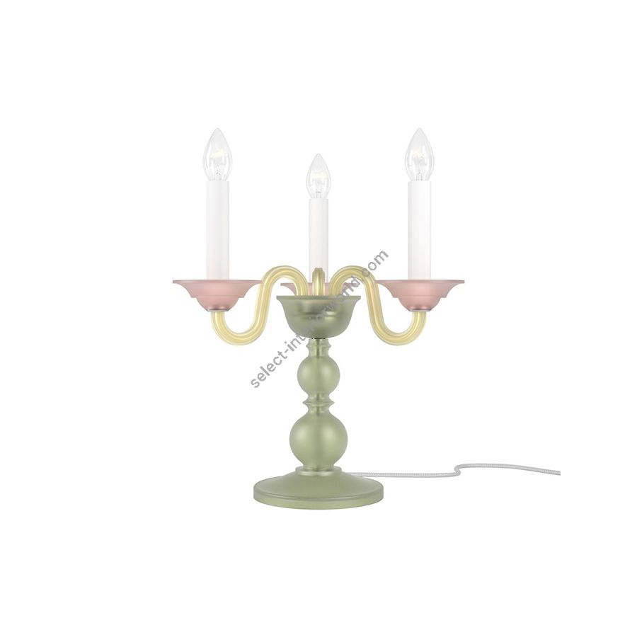 Luxurious and Elegant Table Lamp, Three Candles / Green Frosted and Rose Frosted glass colour