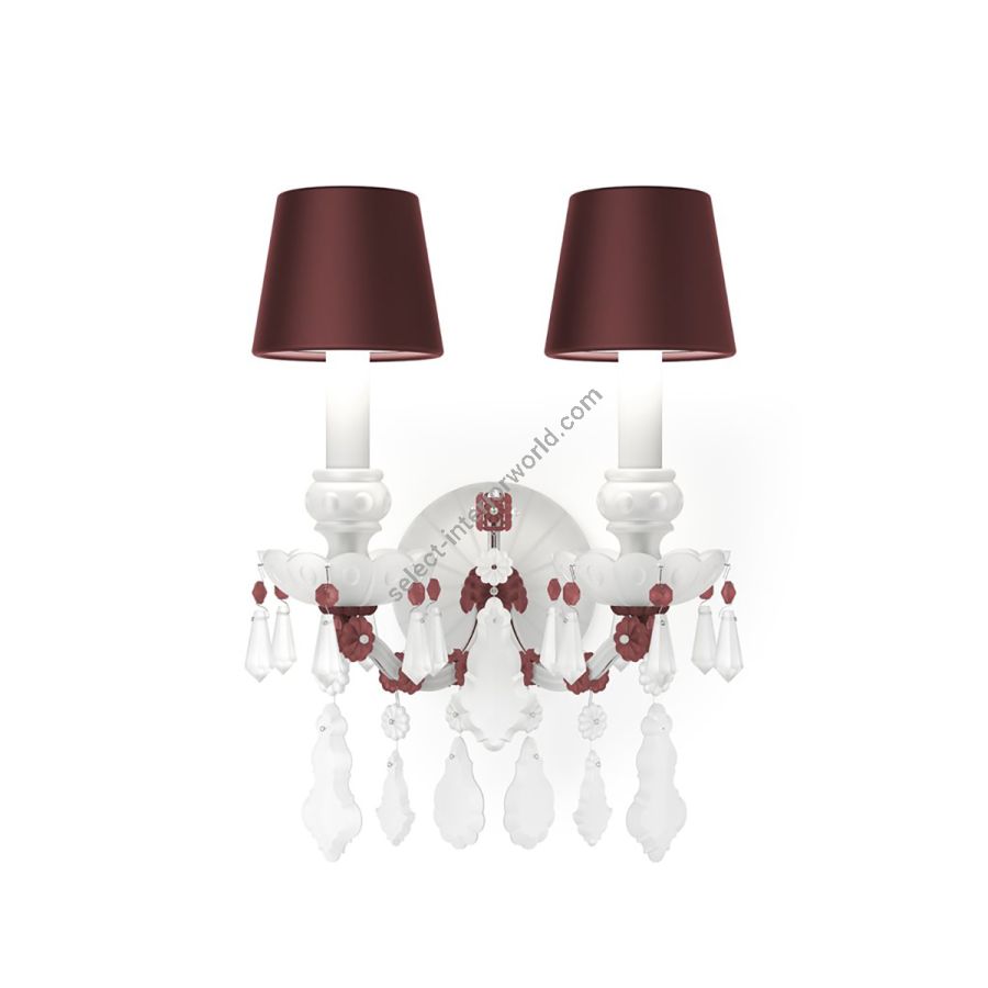 Luxury Wall sconce / Red Silk lampshades / Red Matt metal details / Opal White and Red Frosted glass