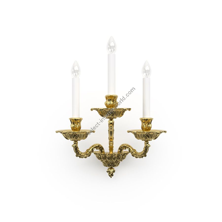 Luxurious Wall Lamp / Historic Design / Polished Brass finish / 3 candles