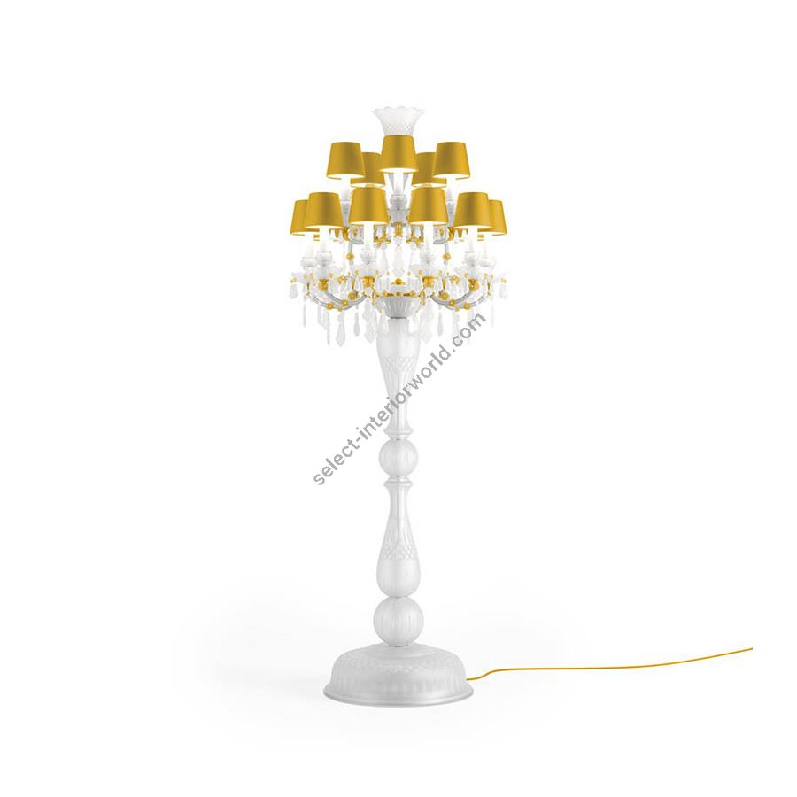 Luxury Floor Lamp / French historic style / Amber Silk lampshades / Amber Matte metal details / Opal White Frosted glass