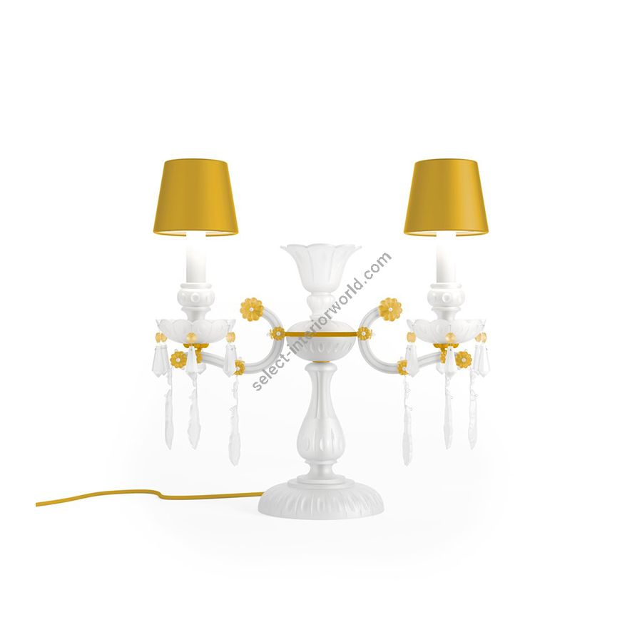 Luxury Table Lamp / Gentle Design / Amber Silk lampshades / Amber Matte metal details / Opal White Frosted glass
