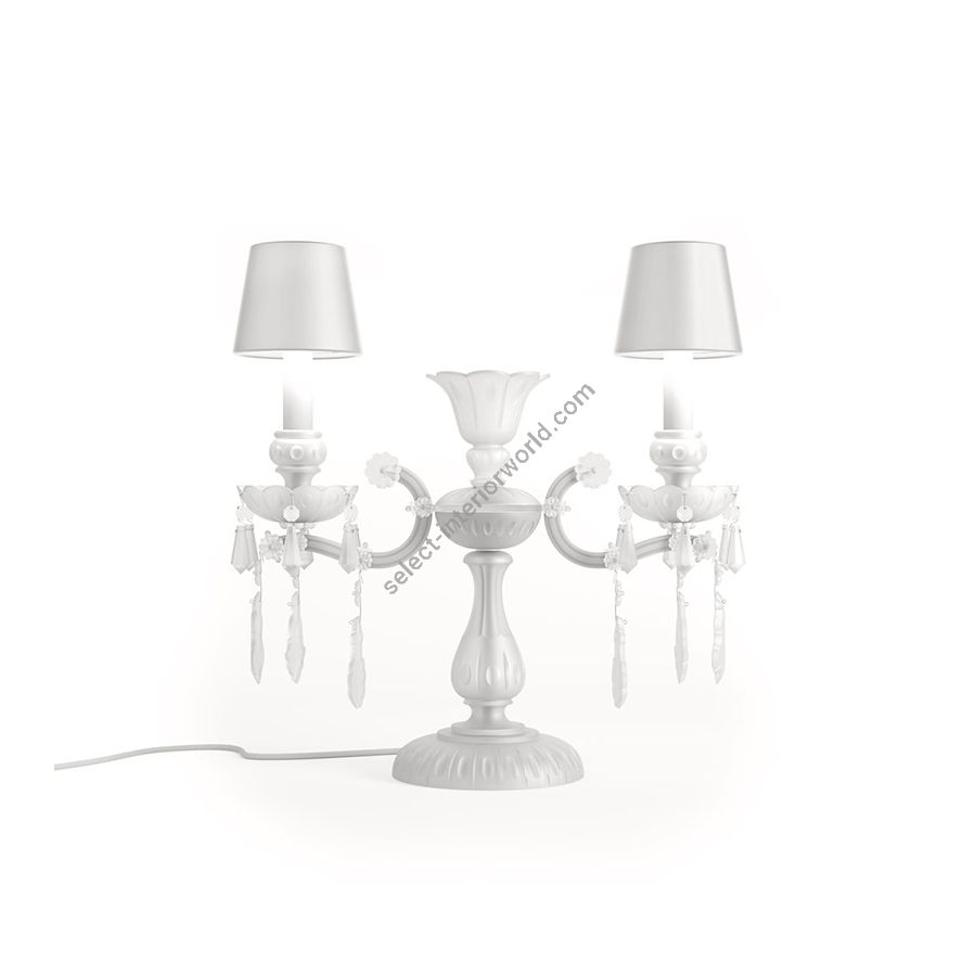 Luxury Table Lamp / Gentle Design / White Silk lampshades / White Matte metal details / Opal White Frosted glass