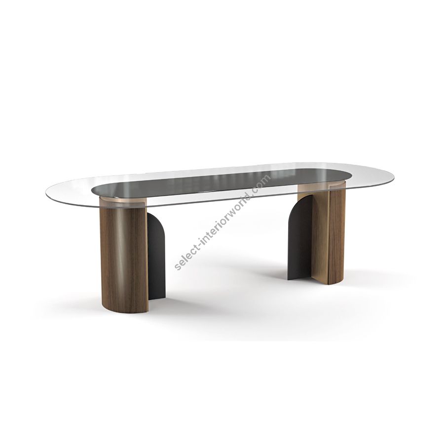 Dining table / Wood base: Canaletto Havana Watersilk / Metal base: Muntz Metal / Under-top: RAL 9005 Gloss