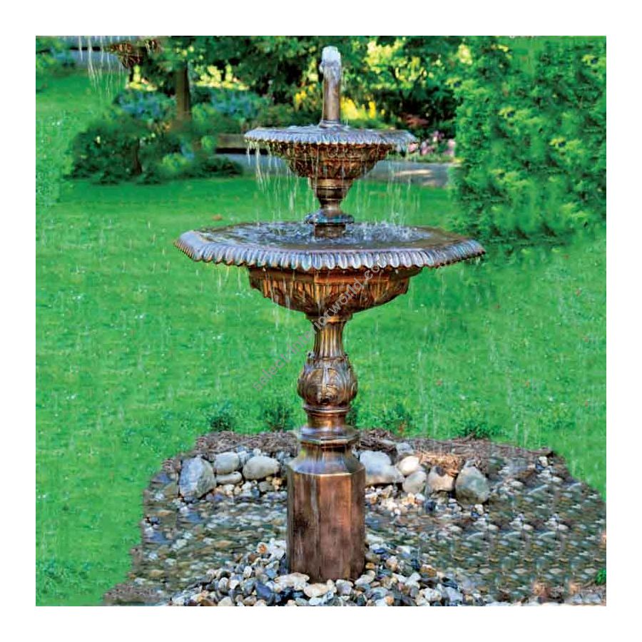 Outdoor ornamental fountain, Two tier garden fountain, Art Deco style,Patina finish