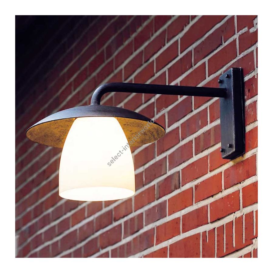 Outdoor wall lamp, made of wrought iron and glass, iron nature finish