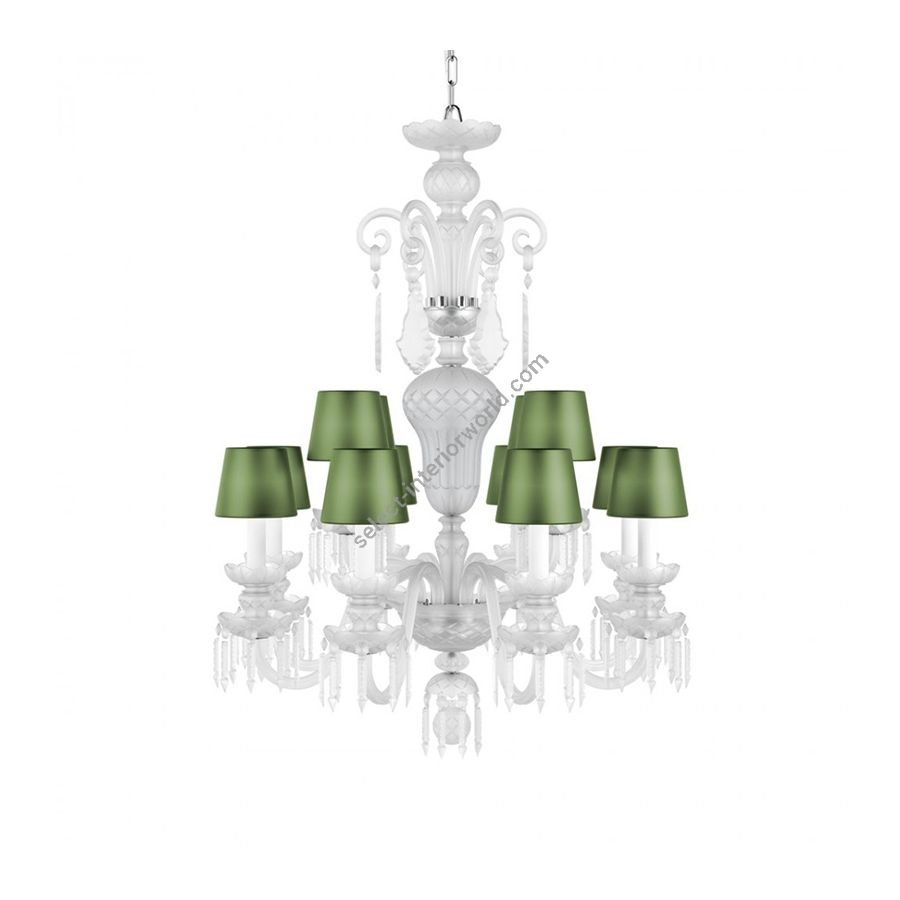 Chandelier / Green Silk lampshades / Size - cm.: H 100 x W 75 / inch.: H 39.3" x W 29.5" (XS)