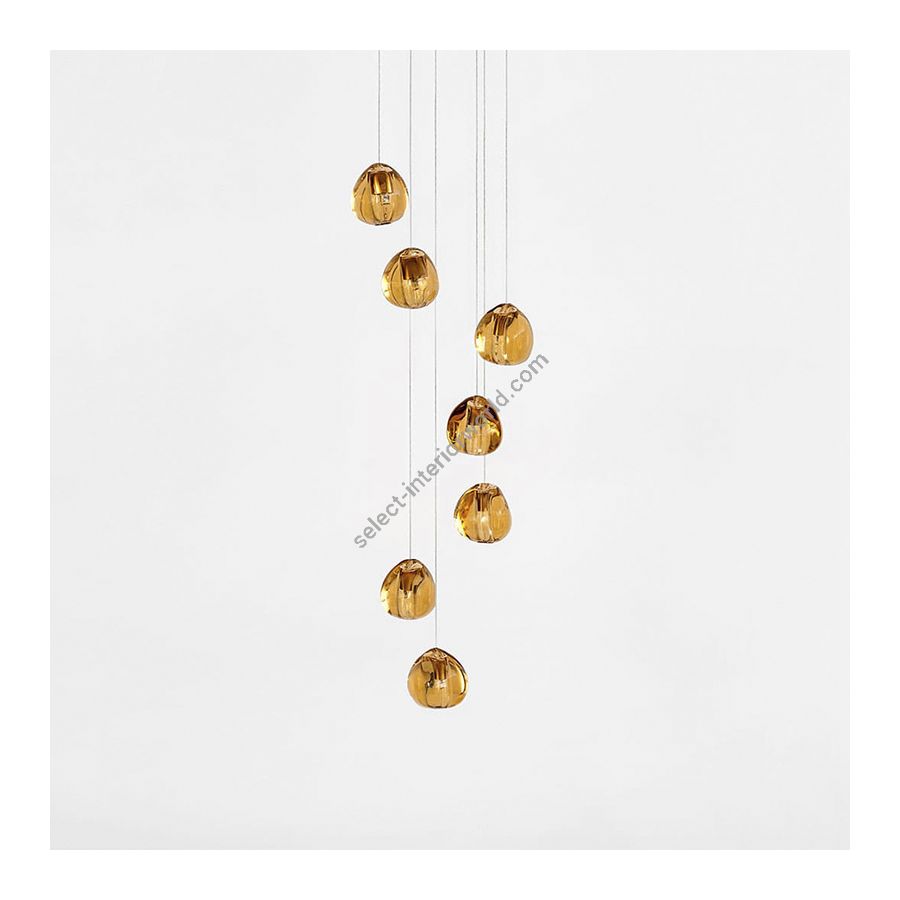 Suspension lamp / With white canopy / Champagne diffuser / 7 lights (cm.: 190 x 31 x 31 / inch.: 74.8" x 12.2" x 12.2")