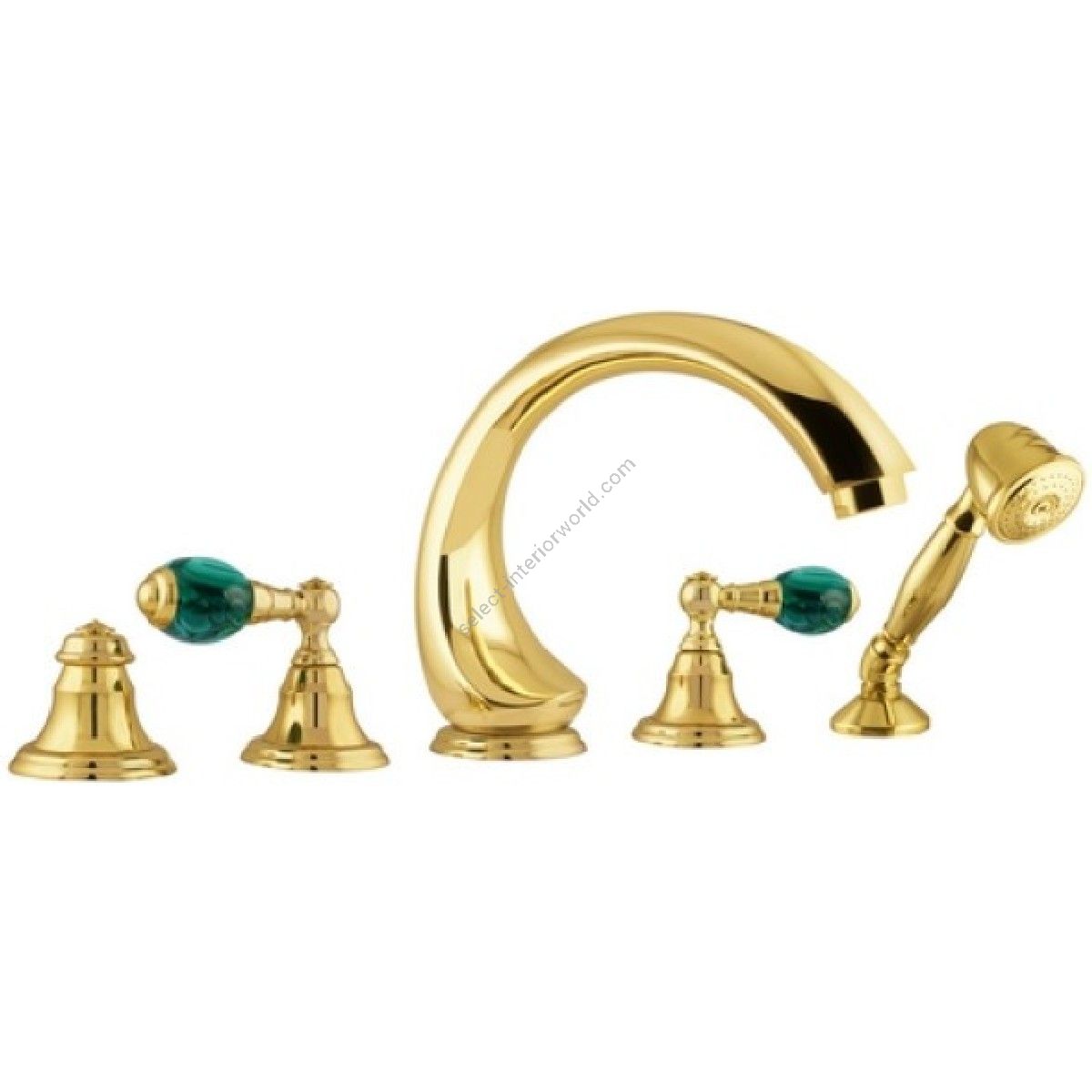 Bronces Mestre / Bath-Shower Fittings / Five holes bath set with malachite stone 036816.ML0.00