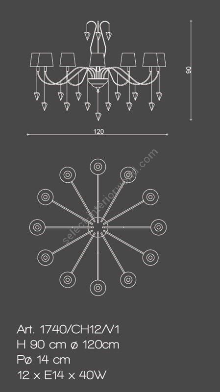 Il Paralume Marina / Chandelier 12 Lights In Polished Brass / 1740/CH12/V1