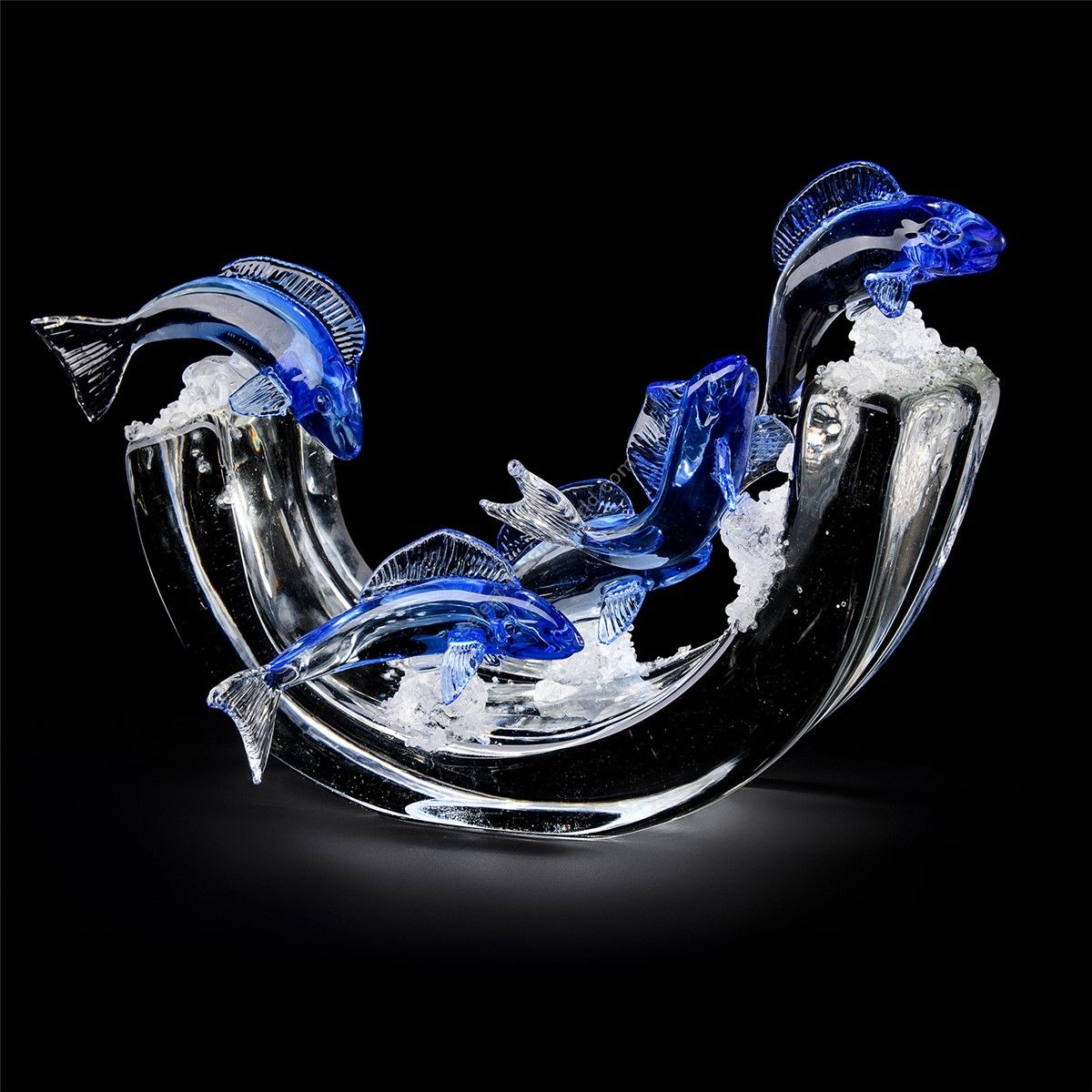 Italian Luxury Lighting / Abstract Sculptures / Wave With Fish in Murano Glass 6060 1 COL