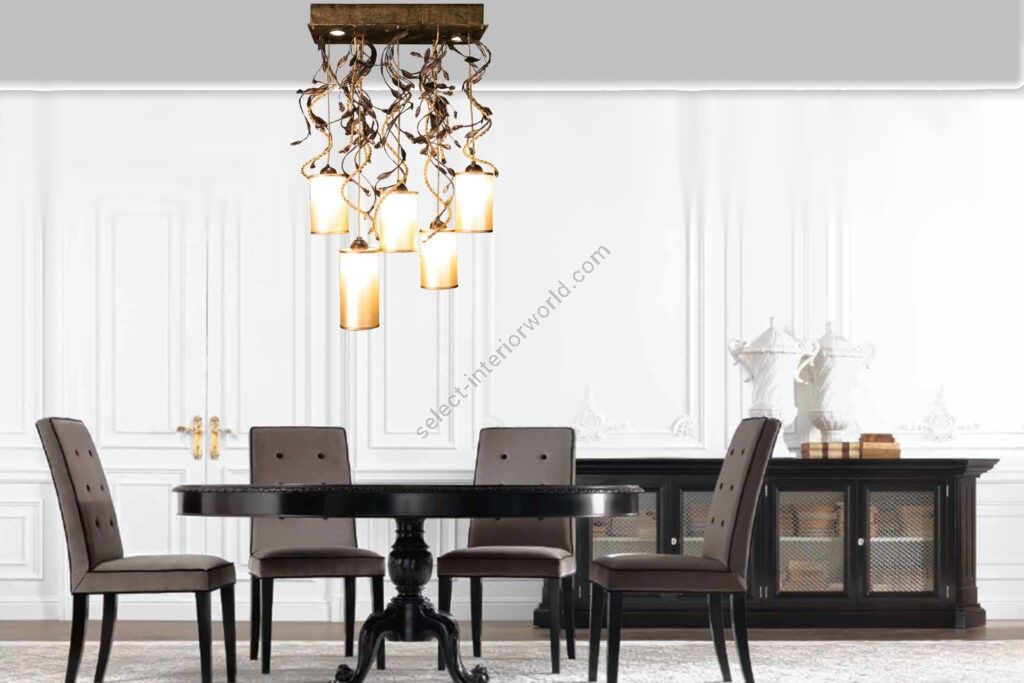 Mechini / Chandeliers / Clear Bohemian Crystal and Lamp Shades L-Braid-R/5+2 Gold