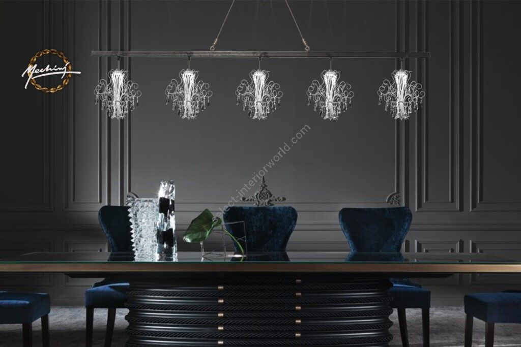 Mechini / Chandeliers / Wrought Iron with Clear Bohemian Crystal L-Corda/5 Line