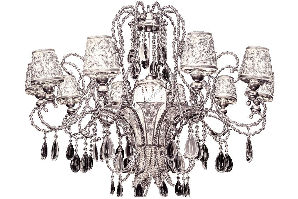 Mechini / Chandeliers / Wrought Iron with Crystal and Silver Lampshade L-CORDA 5